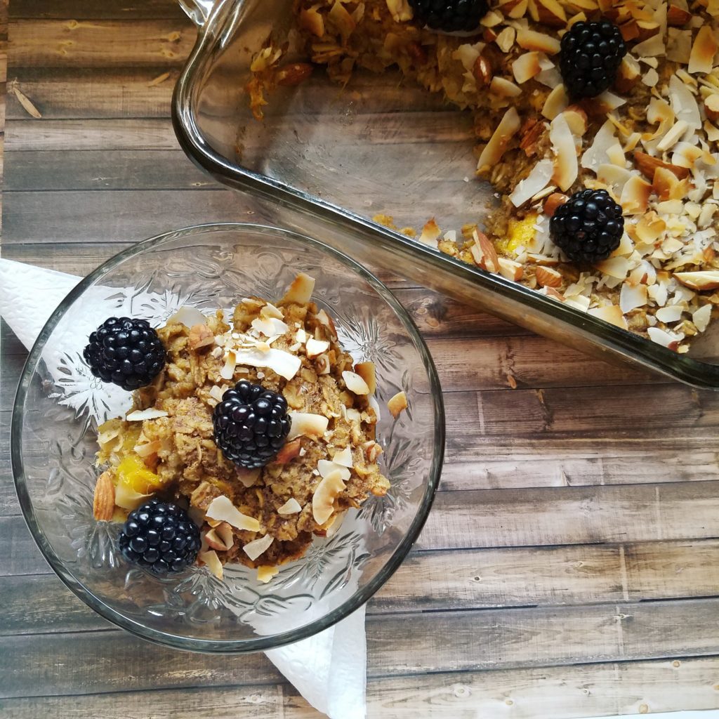 Mango blackberry coconut baked oatmeal