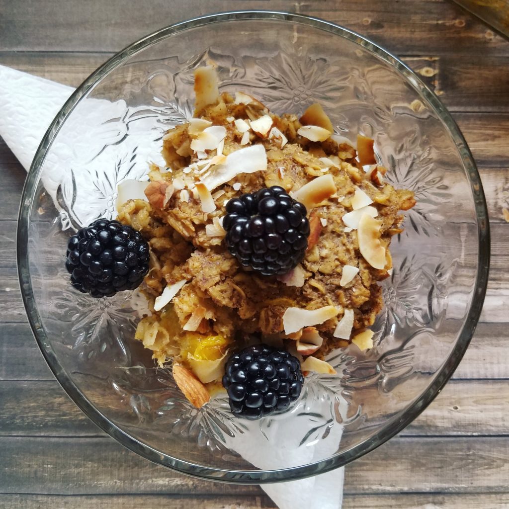 Mango blackberry coconut baked oatmeal