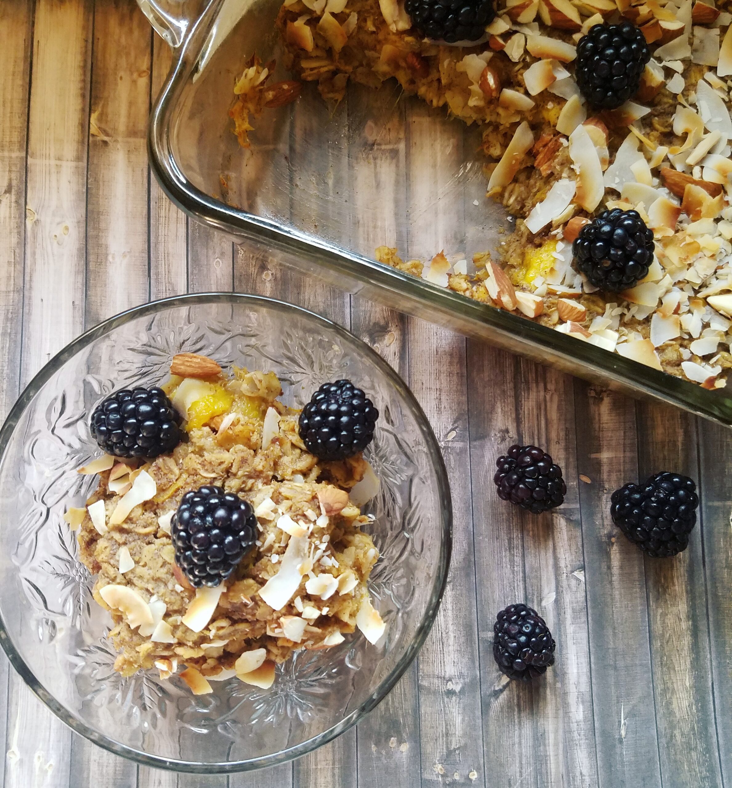 Mango Blackberry Coconut Baked Oatmeal